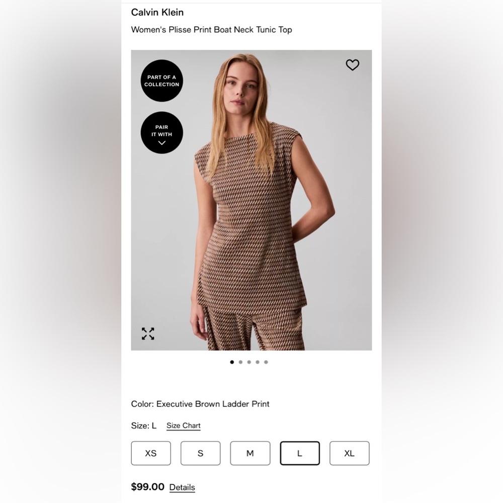 NWT!  Calvin Klein Women's Plisse Print Boat Neck Tunic Top Size L